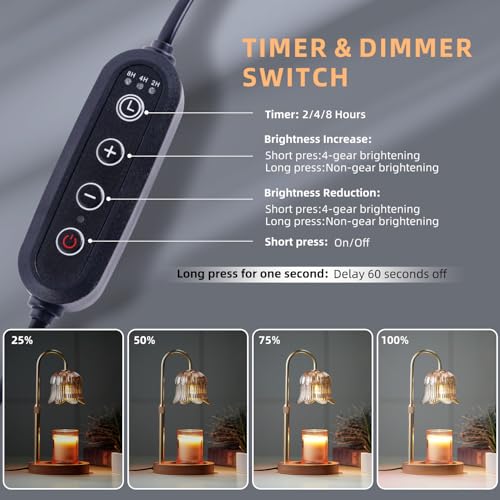 Candle Warmer Lamp with Timer: Adjustable Dimmable Height Adjustable Warming - Flower Shape Wax Lamp Jar Candles No Flame ...