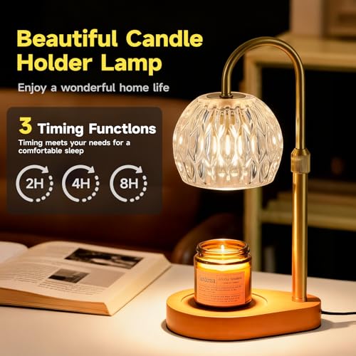 WEILASA Candle Warmer Lamp Crystal Glass Shade, Electric Candle Melter with Adjustable Wooden Bottom seat for Home Warm Ho...