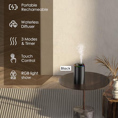 Waterless Essential Oil Diffuser, Portable Aromatherapy Diffuser,3 Countdown Timers & 3 Mist Levels for Home, Room, Car, O...