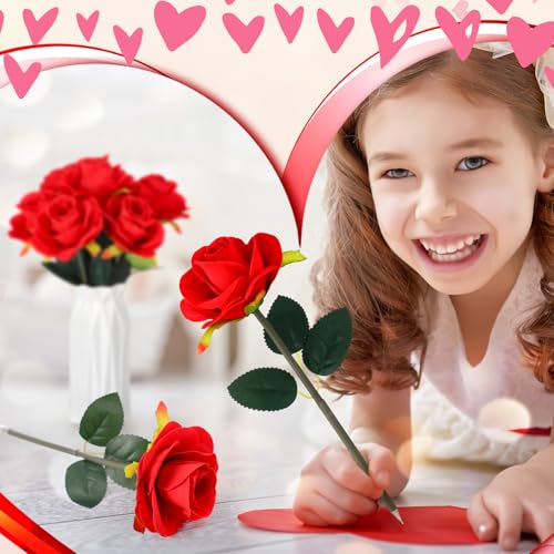 Feifeiya 30 Sets Mother's Day Flower Pens with Gift Cards Red Rose Ballpoint Pen Bulk Artificial Rose Pens Gift for Weddin...