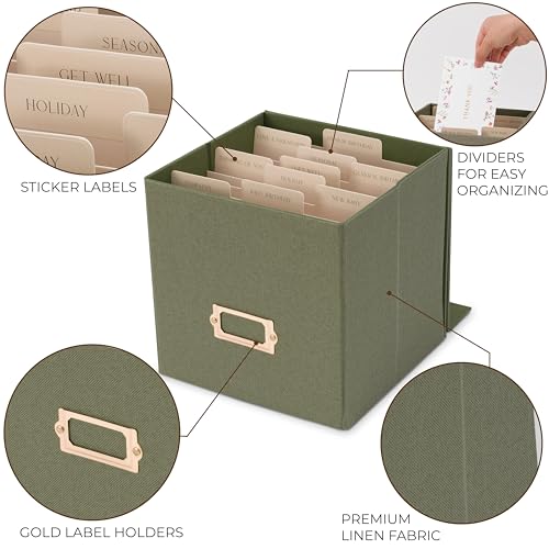 ZICOTO Beautiful Greeting Card Organizer Box With Dividers - Sturdy Linen Storage Box Easily Organizes All Your Greeting C...