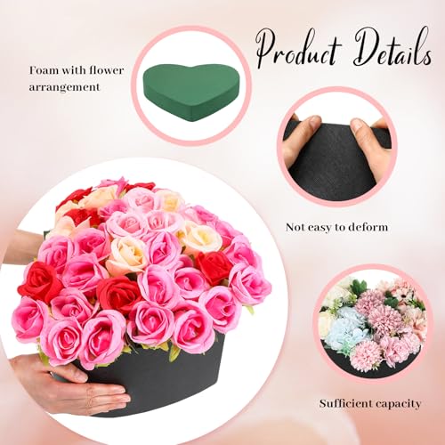 Nuenen Heart Gift Boxes with Lid & Floral Foam Set, Flower Gift Box with Clear Cellophane 9.8 x 9 x 5 Inches for Mother's ...