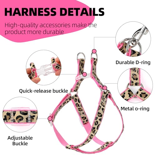 Mile High Life Leopard Dog Harness Collar Leash Set, Adjustable No Pull Dog Halter Harness for Small Breed Dogs, Easy Cont...
