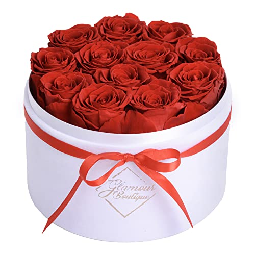 GLAMOUR BOUTIQUE Flowers Forever Gift Box, 12 Real Preserved Roses in Velvet Box, Floral Gift for Her, Mom or Wife for Bir...