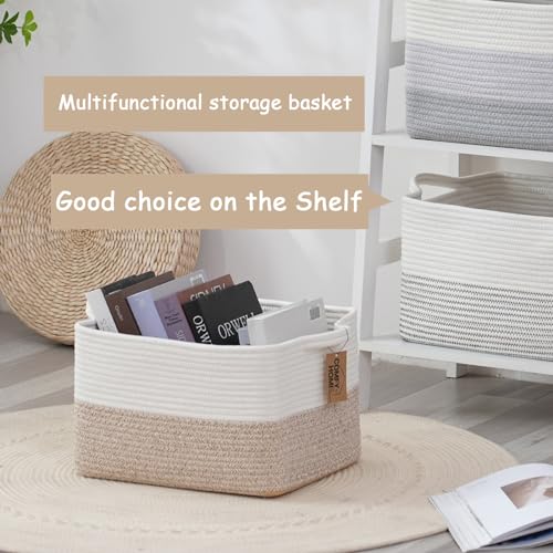 COMFY-HOMI Cotton Rope Woven Basket with Handles for Shelves,Toys,Book, Cloth Storage Baskets for Organizing-13.5" x 11" x...