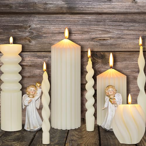 Nuanchu 9 Pcs Modern Decorative Candles Set 5 Pillar Aesthetic Ribbed Candles 4 Spiral Taper Twisted Candlesticks Scented ...