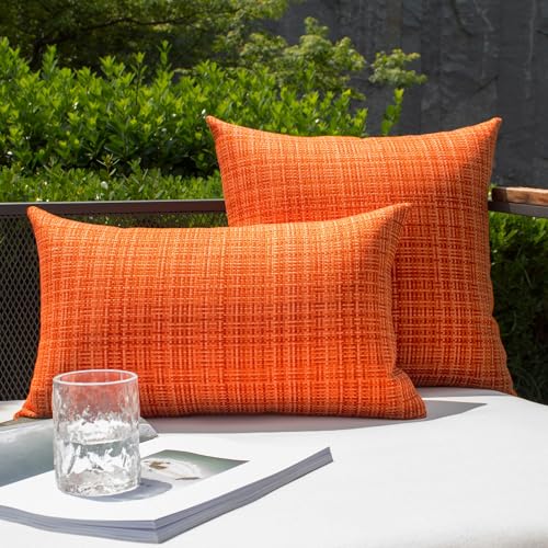 Kevin Textile Outdoor Waterproof Throw Pillow Covers 12x24 Inch Pack of 2 Woven Faux Linen Farmhouse Decorative Water Resi...