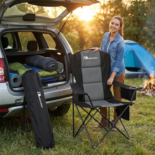 MOON LENCE Heavy Duty Camping Chair, 450LBS Capacity Folding Chair with Cup Holder & Cooler Bag, Portable Outdoor Chair fo...