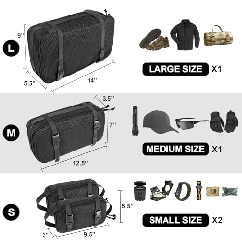 CASONMMAX 4 Set Tactical Packing Cubes ，Compressible Mesh Duffle Storage Bag,Portable Edc Molle Pouch Organizer.