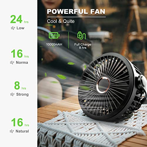 Odoland 2 Packs 10000mAh Camping Rechargeable Fan with Hanging Hook Carabiner, Portable Battery Operated Tent Fan, Quiet S...