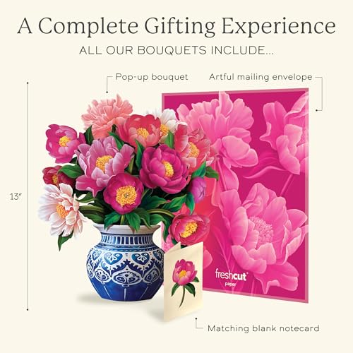 Freshcut Paper Peony Paradise 13 Inch Life-Sized 3D Pop Up Card – Birthday, Mothers Day, Thank You, Gifts for Mom and Her...
