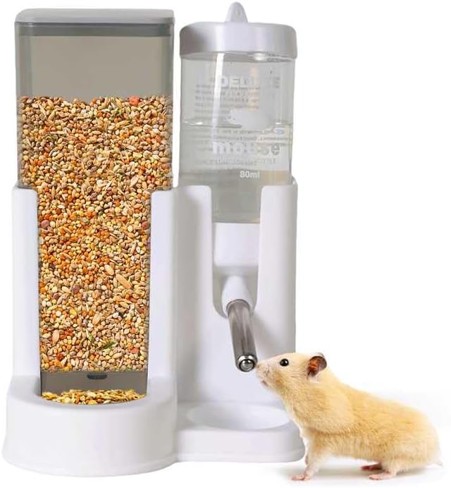 Hamster Water Bottle Standing Water Dispenser No Drip 2 in 1 Large Capacity Small Animal Automatic Food Bowl for Cage Acce...