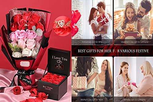 EIGHTOWN Roses Bouquet Artificial Flower - Preserved Red Rose Flowers with Love Necklace for Her - Unique Gifts Valentine'...