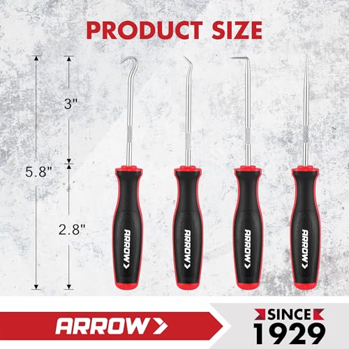 ARROW 4-Piece Precision Hook and Pick Set with Pouch, Mini Pick Tool Set for Automotive Mechanic, O-Ring Removal Tool, Oil...