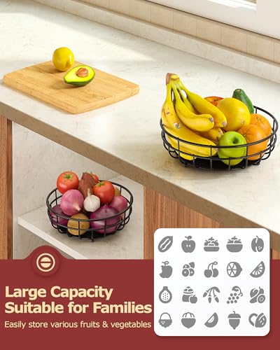 Sevenblue 2 Tier Large Fruit Basket for Kitchen Counter with Removable Banana Hanger - Sturdy Iron Fruit Bowl for Kitchen ...