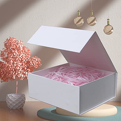 Rsgift White Gift Box with Lids,9.7x7.2x3.3 Inch Gift Boxes for Presents,Magnetic Closure boxes for Wedding,Birthday,Gradu...