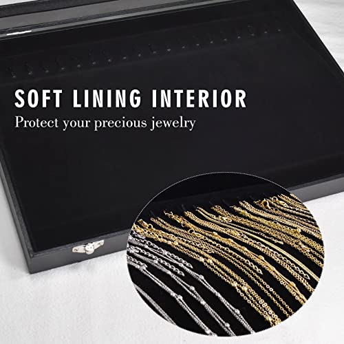 Siveit Premium Necklace Organizer Box - 20 Hooks Jewelry Tray with Transparent Lid - Display Box for Necklaces, Pendants -...