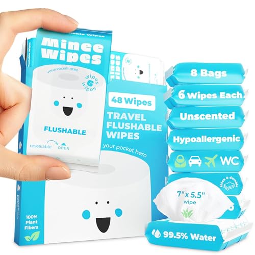 Impossibly Compact Travel Flushable Wipes - 99.5% Water and Aloe - Safe for Sensitive Skin & Hypoallergenic - Travel Essen...