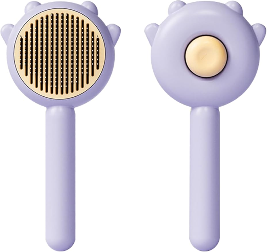 MRSXXNTY Cat & Dog Grooming Brush (Purple) - Stainless Steel Tooth Comb, Rubber Massage Needles, Self-Cleaning, Suitable f...