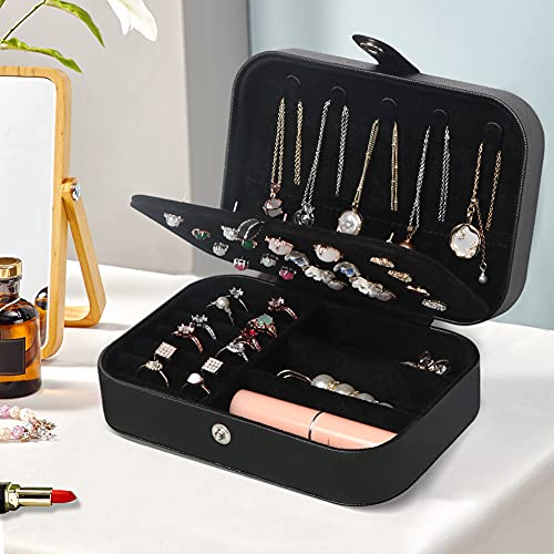 Travel Jewelry Box, Small Jewelry Organizer Boxes for Women Girls, 2 Layer Travel Jewlery Case, PU Leather Mini Portable J...