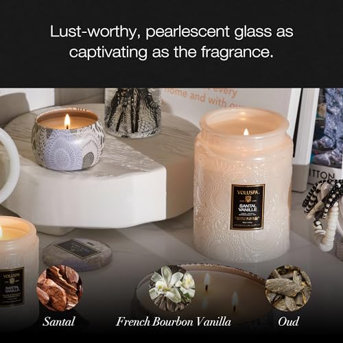 Voluspa Santal Vanille Candle, 18 oz, Coconut Wax Blend, Scented Candles for Home, 100 Hour Burn Time, Candle Jars