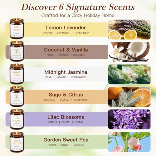 Candles for Home Scented - 6 Pack Soy Candles Non Toxic, Spring Scented Candles with Lavender,Coconut,Jasmine,Sage,Lilac B...