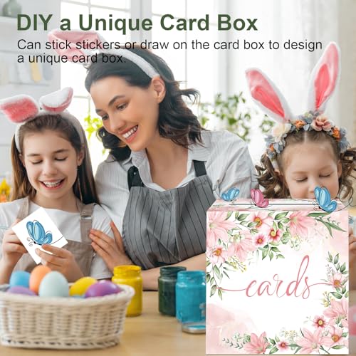 Watercolor Pink Floral Card Box Wedding Card Box Holder Gift Cards Receiving Box for Party Graduation Bridal or Baby Showe...