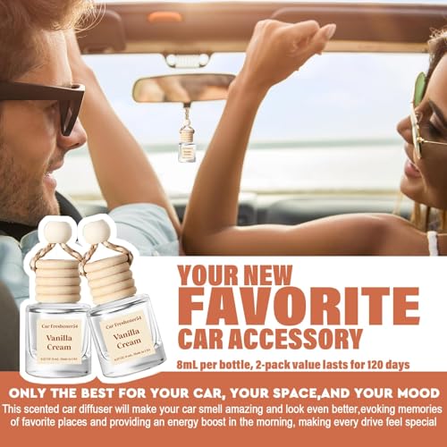 C Classy Hanging Car Air Freshener 2 Pack, Vanilla Cream Essential Oil Diffuser, Long-Lasting Fragrance, Cute Glass Bottle...