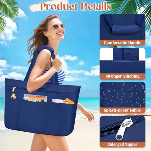 HUANLANG Large Beach Tote Bags for Women Men,Big Beach Bag with Zipper Wet Pocket,Extra Large Tote Bag for Travel Pool
