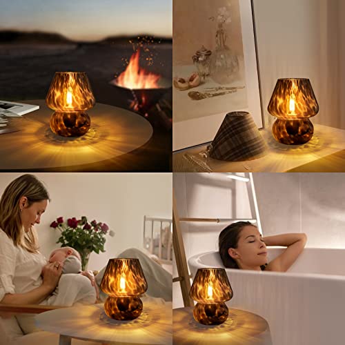 ONEWISH Mushroom Lamp Small Vintage Table Lamp for Bedroom Nightstand, Bedside Lamp Translucent Glass Stepless Dimmable, M...