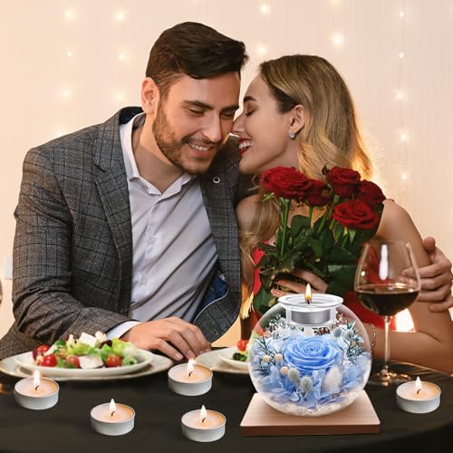 NERCHVO Preserved Rose in Glass Dome with Scented Candles, Romantic Gift for Women, Birthday for Girlfriend, Wife, Mom