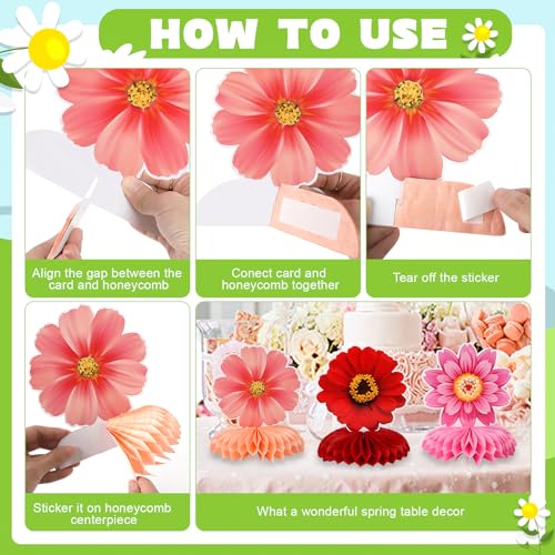 9 Pieces Spring Flower Centerpieces for Tables, Honeycomb Spring Birthday Party Decorations, Baby Shower Centerpieces for ...