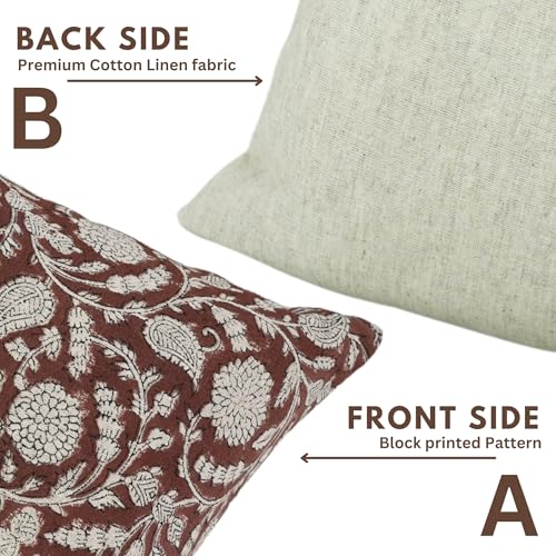 Fabritual Handmade Pillow Covers Block Print 16X16 Inch Cotton Linen Throw Decorative Pillowcase Cushion Cover for Sofa, C...