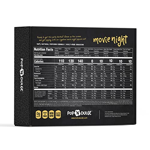 Pop n' Dulge Popcorn Movie Night Supplies 16 pcs Gift Set, 5 Gourmet Popcorn Kernels, 5 Seasoning Variety Packs Non-GMO Ko...