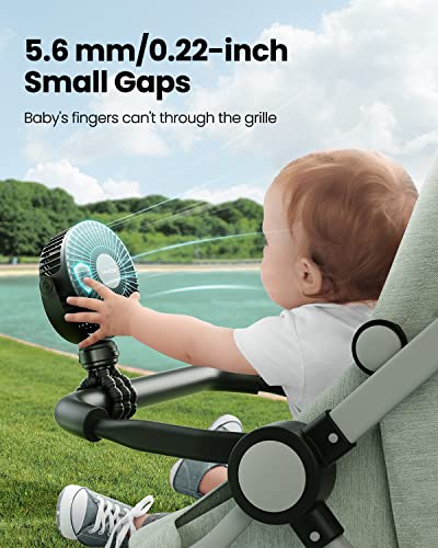 Gaiatop Mini Portable Stroller Fan, Battery Operated Small Clip on, Detachable 3 Speed Rechargeable, 360° Rotate Flexible ...