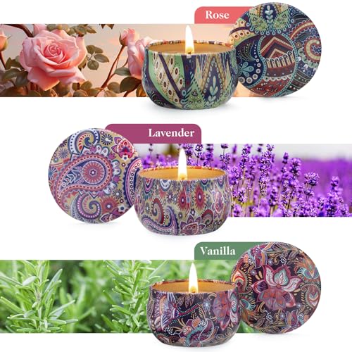 Hausware 3 Pack Scented Candles, 2.5 oz Aromatherapy Candles with Floral Scents,Soy Candles Set with 72H Burning Time,Idea...