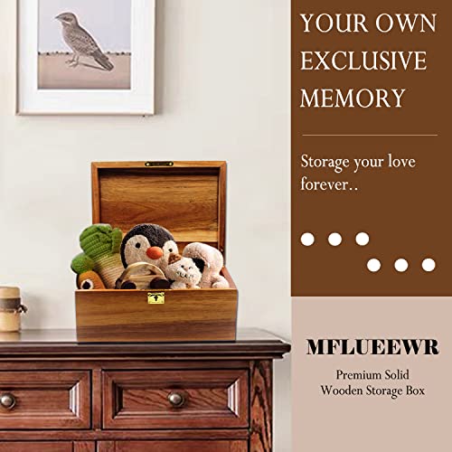 MFLUEEWR Wooden Storage Box with Hinged Lid and Locking Key Large Premium Solid Acacia Keepsake Chest Box -Storage Space t...