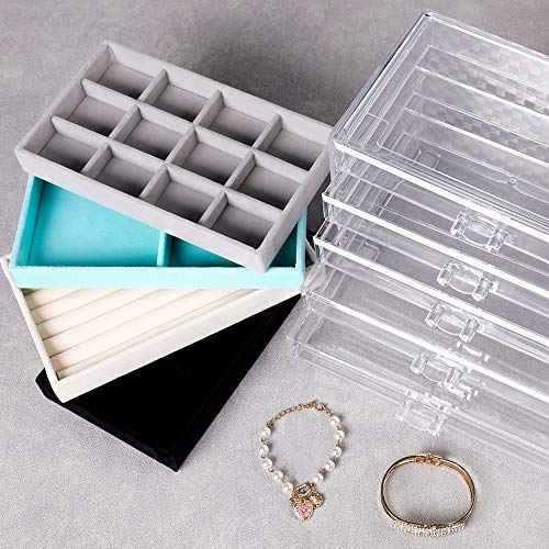 Frebeauty Extra Large Acrylic Jewelry Box for Women Girls 5 Layers Clear Velvet Earring Organizer with 5 Drawers Rings Dis...