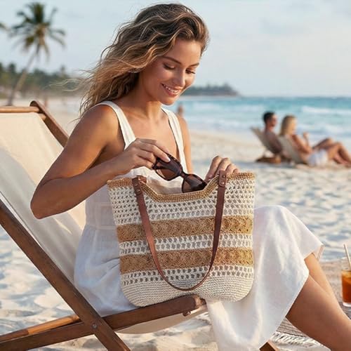 Peicees Small Crochet Beach Bag For Women- Woven Boho Purse Knitted Shoulder Bag For Summer Vacation Beachy Travel Pool