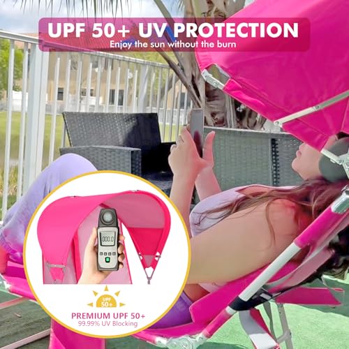 Backpack Beach Tanning Chair with Canopy Sun Shade & Face Hole, 6 Position Folding Lounge Sun Chair for Adults Outside Rea...