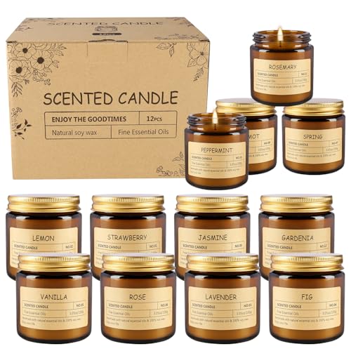 12 Pcs Scented Candles with Added Natural Essential Oils, 3.05oz, Suitable for Various Festivals, Parties, Yoga, and Home ...