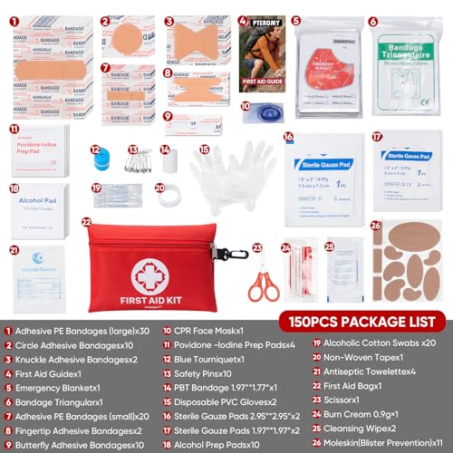PTEROMY 150 Piece Mini First Aid Kit, Portable Small Emergency Kits Compact 1st Aid Kit for Car, Travel, Home, Camping, Ou...