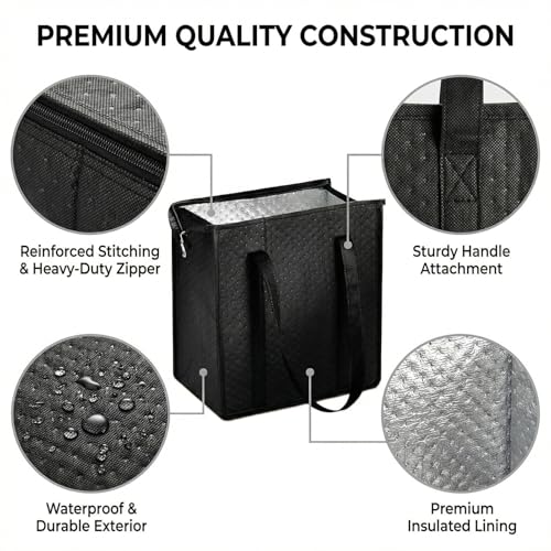 GZGTUU 4 Pack Leakproof Insulated Grocery Bags, Reusable Thermal Tote with Zipper Top, Foldable Cooler Bags Insulated for ...