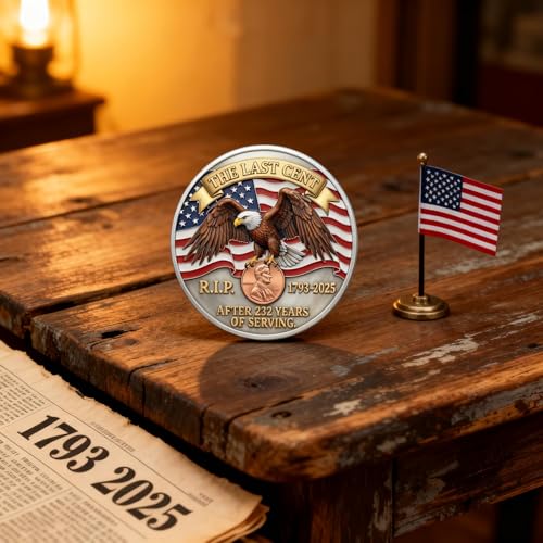 Final Cent Memorial Coin 1909–2025, American Legacy Commemorative Challenge Coin, Patriotic Eagle Design, Collector Keepsa...