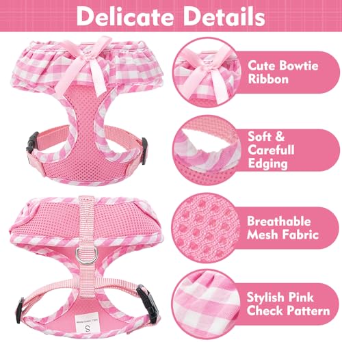 EXPAWLORER Cute Dog Harness and Leash Set - Pink Girl Dog Harness Checkered Step-in Design, Easy Adjustable No-Choke Light...