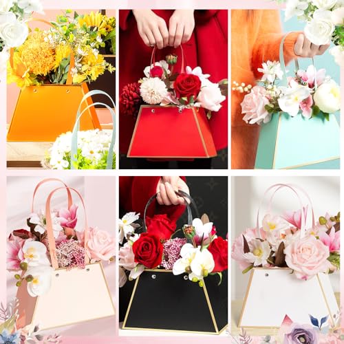Ctosree 60 Pcs Flower Gift Bags Portable Floral Paper Bouquet Bags Flower Box for Arrangements with Handle Florist Supplie...