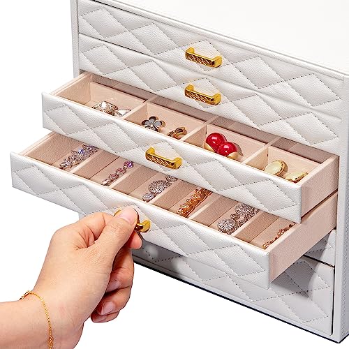 FEIYAN Extra Large Jewelry Box Organizer with 10 Drawers - Premium Faux Leather Storage Case & Velvet Lining | Modern Scan...