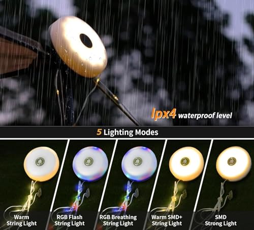 Camping String Lights,Camping Essentials Gear 32.8FT Lamp Lights Waterproof, 4 in 1 Outdoor String Lights with 8 Modes for...