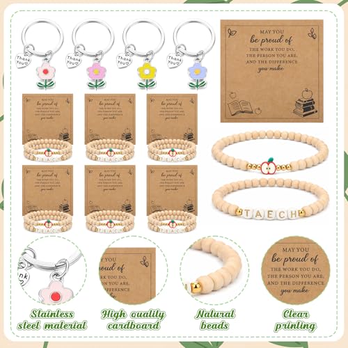 Wavwavw 6 Set Teacher Appreciation Gifts Bulk Include Positive Handmade Mini Crochet Flowers Bouquet Flower Keychains Wood...