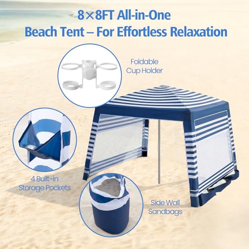 NORTHSKY Beach Cabana 8×8FT, Beach Canopy with 2 Pcs Side Wall,Beach Tent Sun Shelter,Easy Setup UPF 50+ Sun Shelter with ...